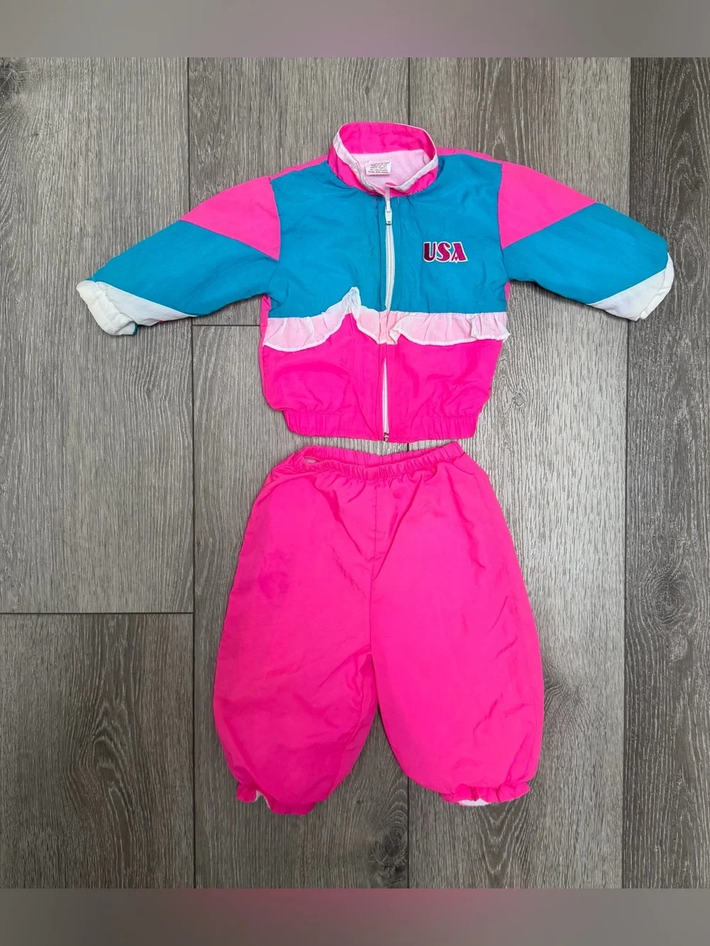 VINTAGE 80S 2PC BABYFAIR KIDS NEON TRACKSUIT SET COLORBLOCK WINDBREAKER USA 12M